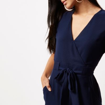 Navy blue wrap shirt midi dress